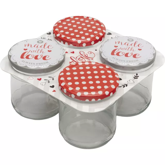 Kozarec za vlaganje Gastro 346 ml, navojni pokrov Made with Love, različne barve, set 4 kos