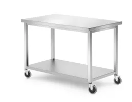 Mobilna delovna miza HENDI Kitchen Line iz nerjavnega jekla s polico, vijačena, 1200 × 600 mm