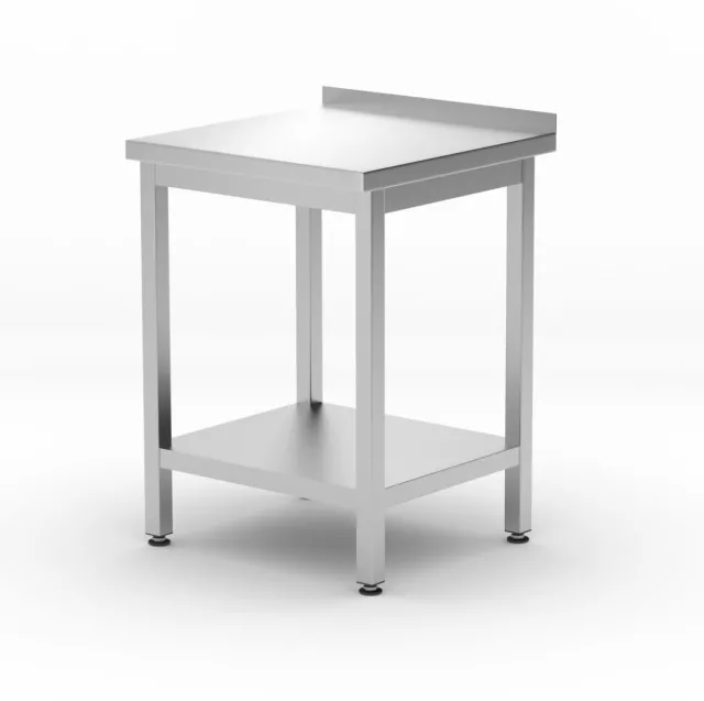 Nerjavna delovna miza HENDI Kitchen Line, ob steni s polico, vijačena, 600 × 600 mm