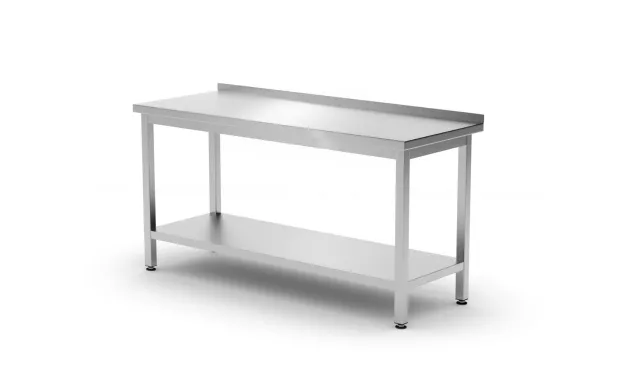 Nerjavna delovna miza HENDI Kitchen Line, ob steni s polico, vijačena, 1200 × 600 mm