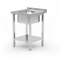 Nerjavna pomivalna miza HENDI Kitchen Line s polico in pomivalnim koritom na sredini, vijačena, 600 × 600 mm