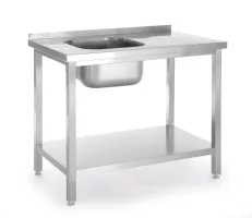 Pomivalna miza iz nerjavnega jekla HENDI Kitchen Line s polico in pomivalnim koritom na levi, vijačena, 800 × 600 mm